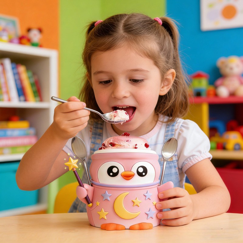 Night Theme Adorable Penguin with Moon and Stars Stand 3D Printed Cozy with Spoon Slot