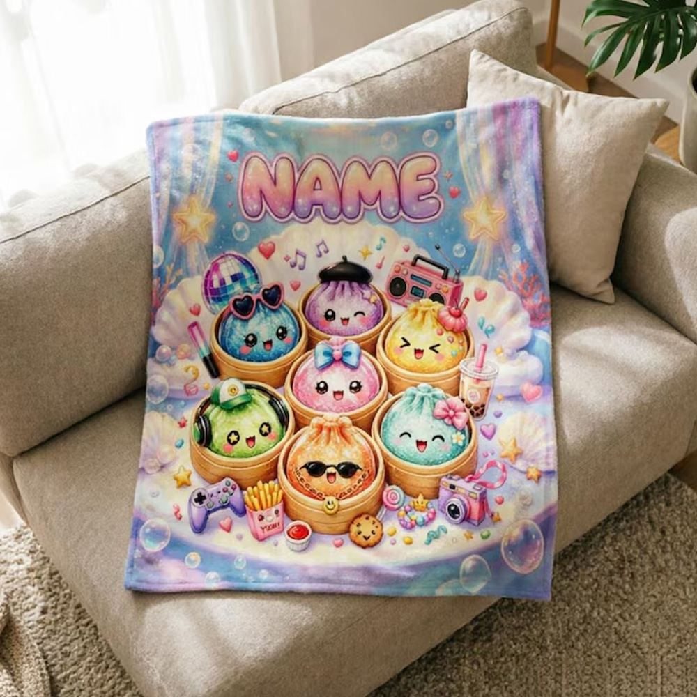 Personalized Kawaii Dumpling Squad Kids Blanket Cute Food Cartoon Throw For Girls Boys Bedroom Sofa Decor