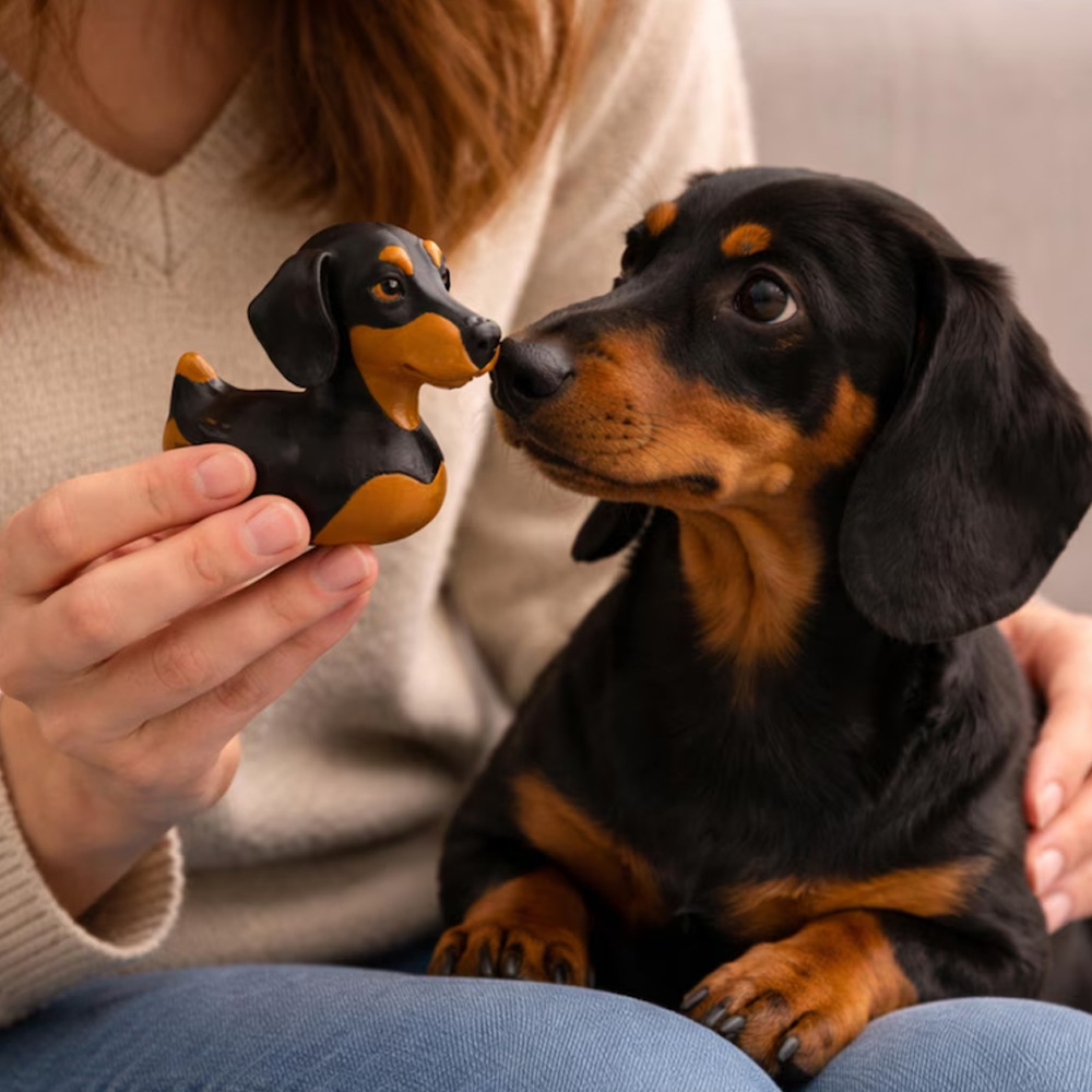 Pet Duck Figurines Cute Puppy Duck Hybrid Mini Ornaments Red Scarf Funny Desk Decor Novelty Gift For Dog Lovers