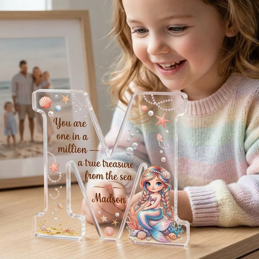 Personalized Mermaid Initial Acrylic Plaque You Are One In A Million True Treasure From The Sea Cute Ocean Baby Girl Gift Nursery Decor