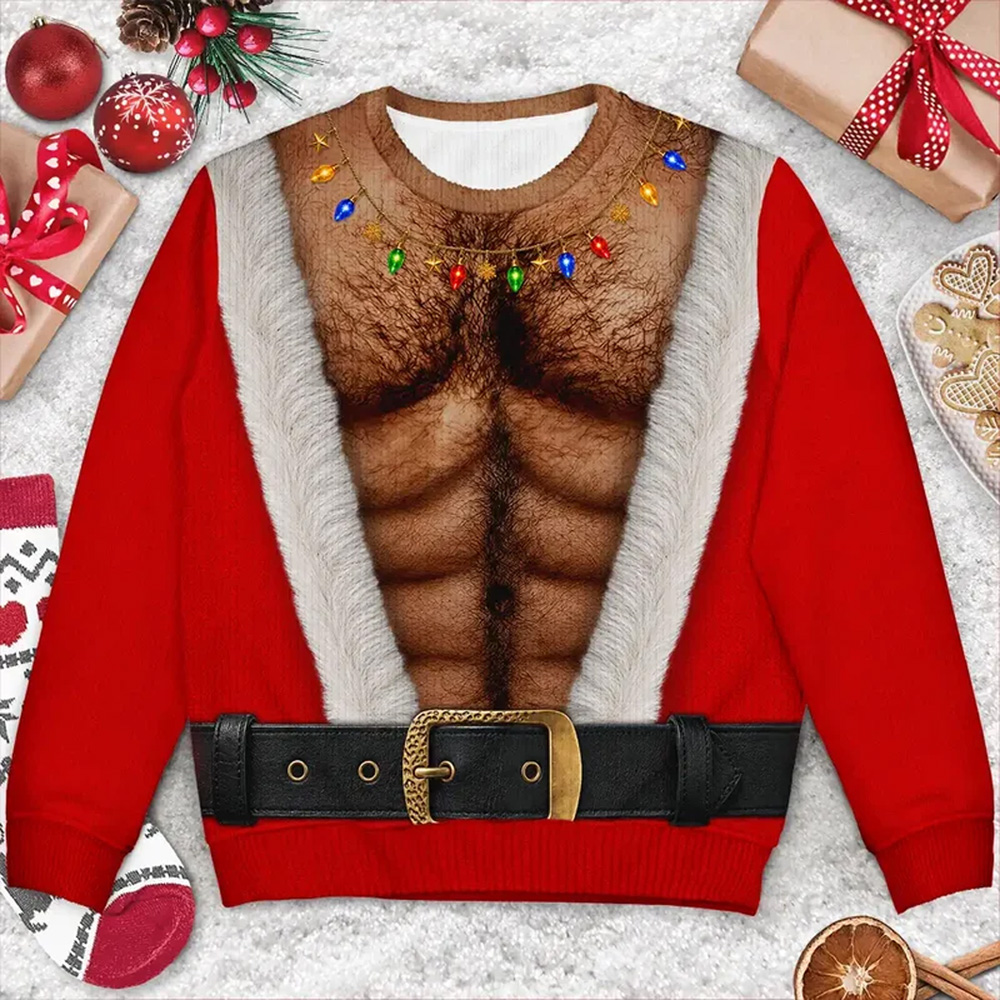 Personalized Unisex Ugly Sweater Funny Santa Abs Belly Body For Husband Dad Grandpa