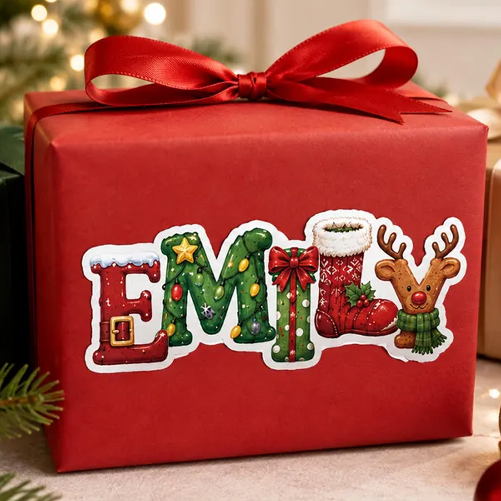 Personalized Christmas Name Sticker Custom Holiday Gift Label Kids Name Tag For Presents Stockings Party Favors Festive Decoration
