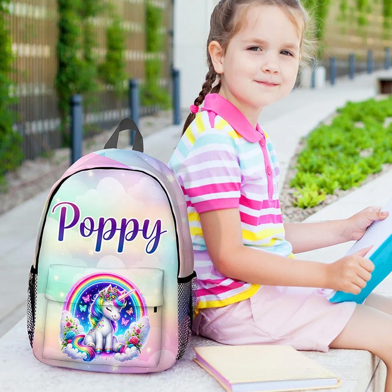 Personalized Cute Fantasy Dream Horse Kid School Backpack with Name Large Capacity Daily Use Back to School Gift for Kids Girls