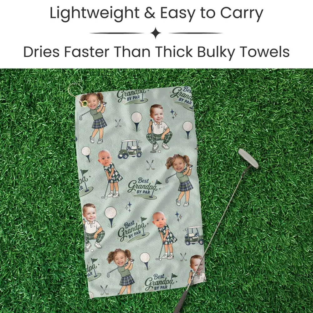 Personalized Golf Towel Custom Photo Dad Gift from Kids Father's Day Golfing Keepsake