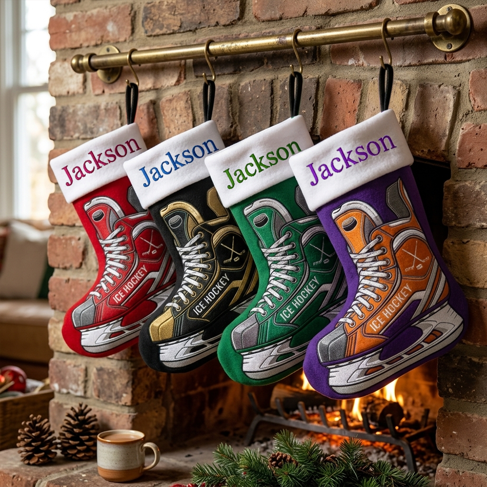 Personalized Hockey Christmas Stocking Custom Name Ice Skate Holiday S