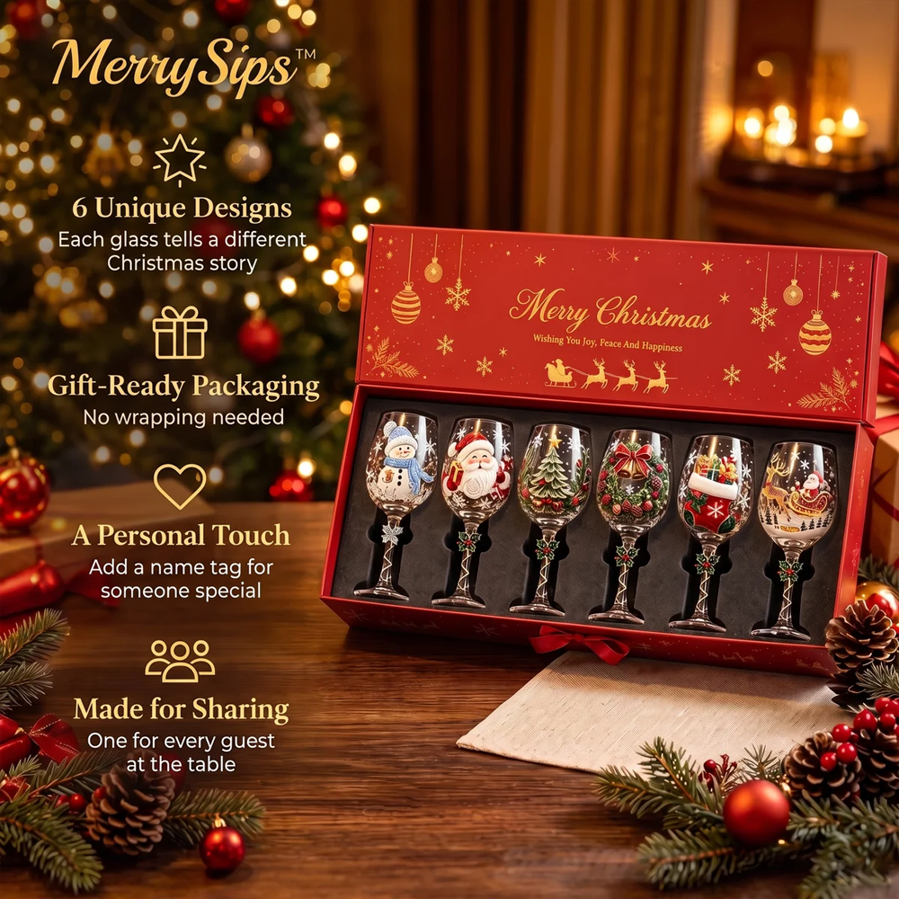 Personalized Christmas Wine Glass Set Hand Painted Holiday Goblet Gift Box For Family Friends Party Dinner Table Decoration