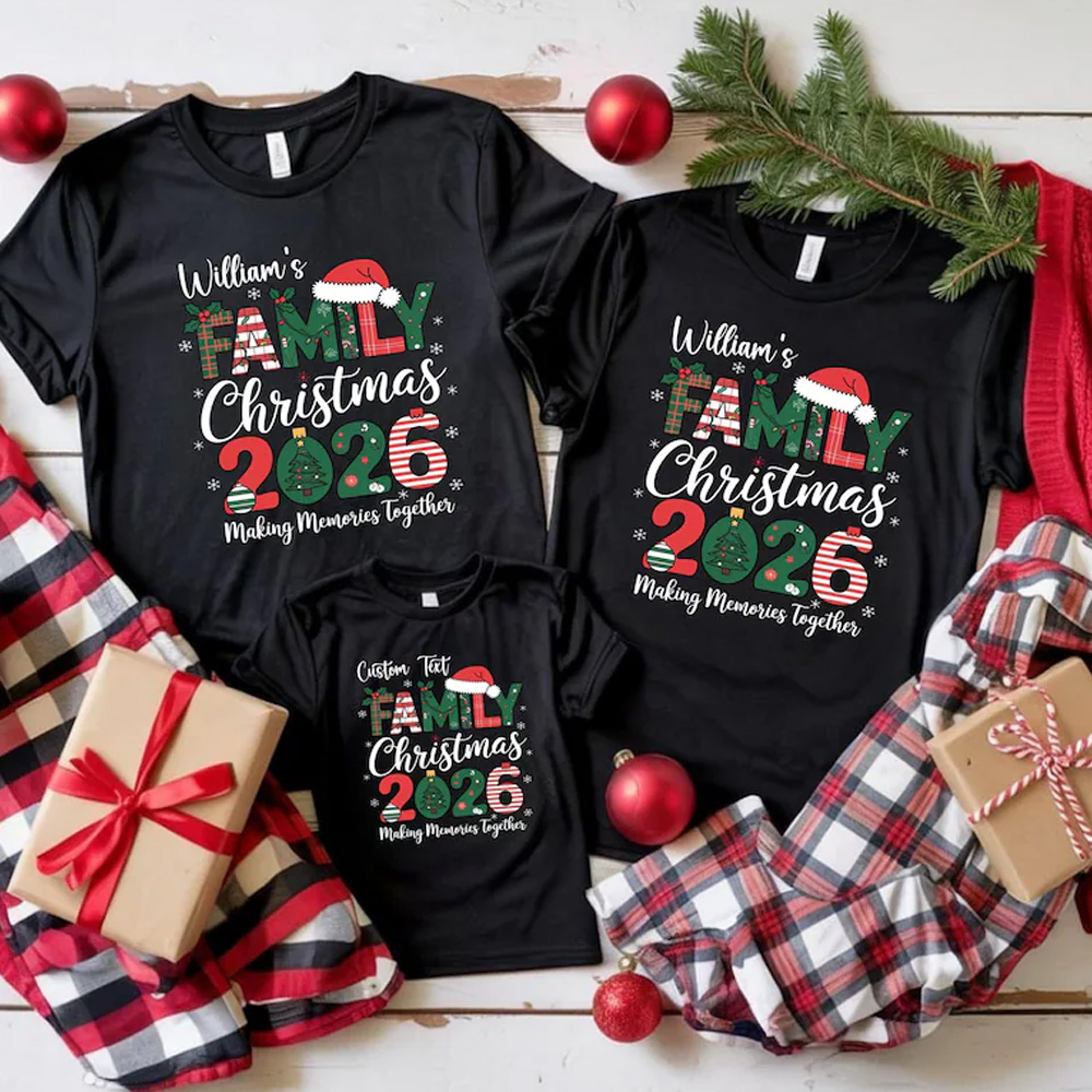 Personalized Family Christmas Matching Shirts Custom Name Holiday T Shirt Set Festive Outfit For Parents Kids Baby Xmas Party Photos