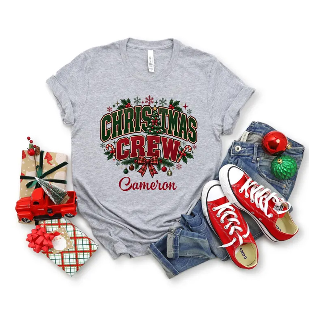 Personalized Family Christmas Matching Black Shirt And Plaid Skirt Set Custom Name Holiday Outfit For Mom Dad Kids Baby Festive Party Photos