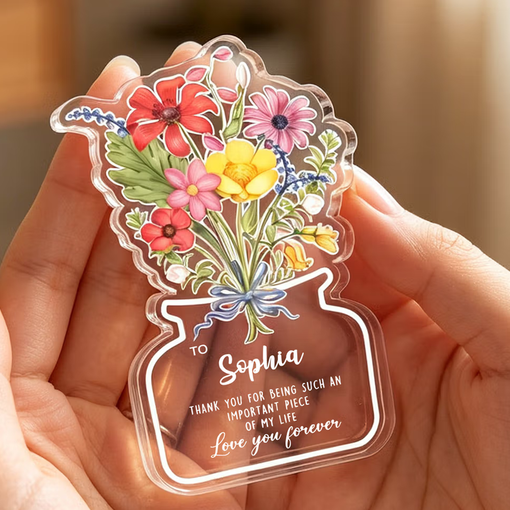 Personalized Love You Forever Flower Acrylic Plaque with Name Home Decor Anniversary Thanksgiving Day Gift for Mom Woman Wife