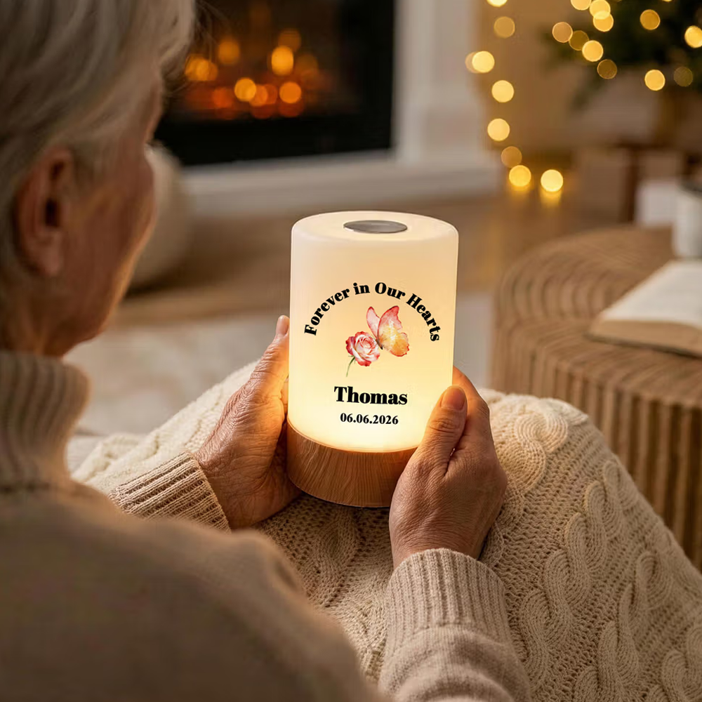 Personalized Watercolor Pigeon Butterfly Floral Dimmable Touch Control Night Light with Name and Title Memorial Sympathy Gift for Family Friends