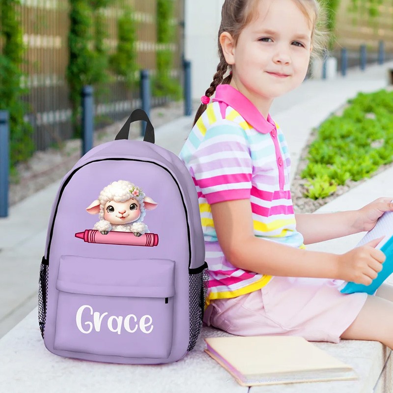 Personalized Cartoon Penguin Raccoon Animals Name Backpack with Zipper and Side Pockets Birthday Back to School Gift for Boys Girls