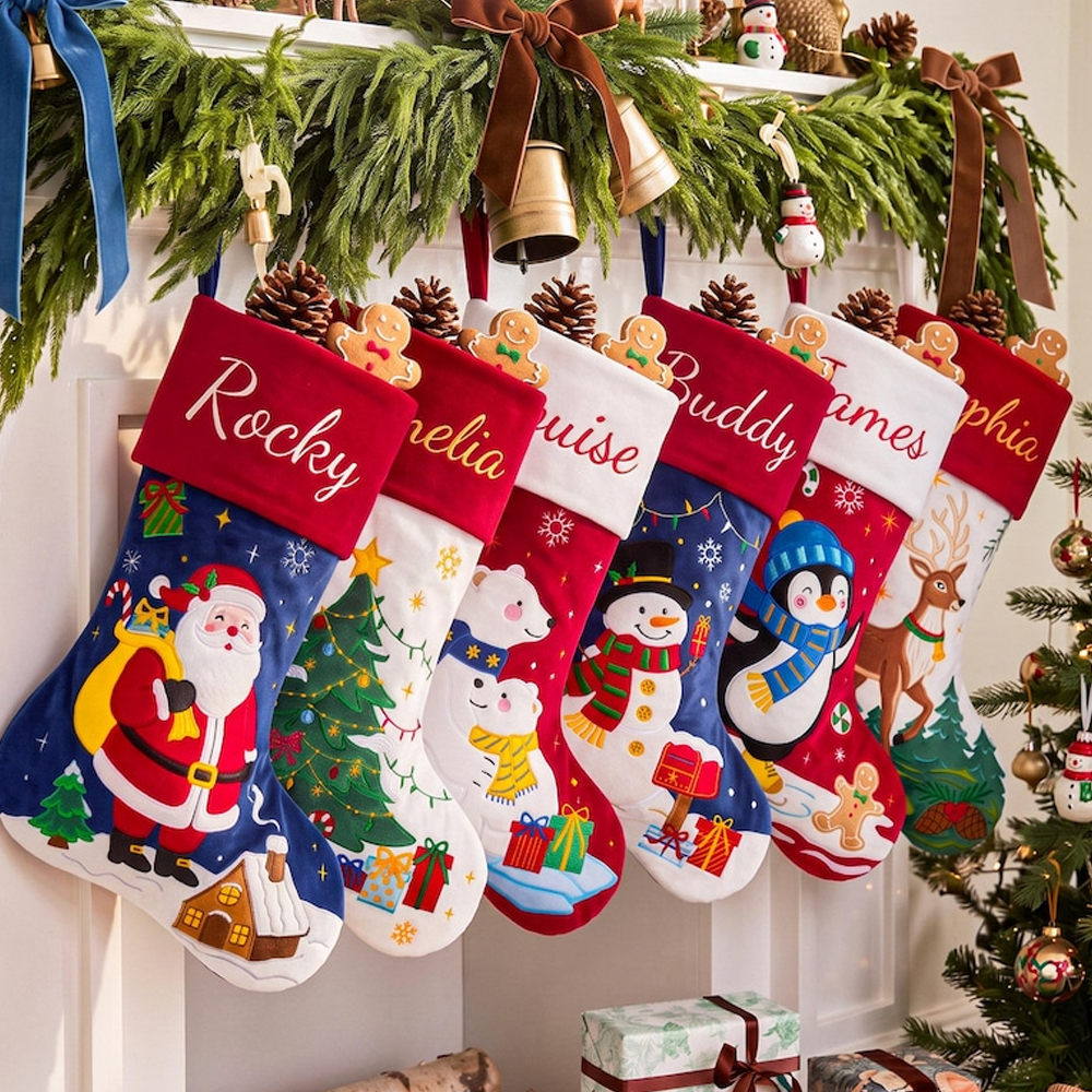 Personalized Christmas Stockings Custom Name Snowman And Penguin Holiday Stockings For Family Kids Fireplace Mantel Decor Xmas Gift Set