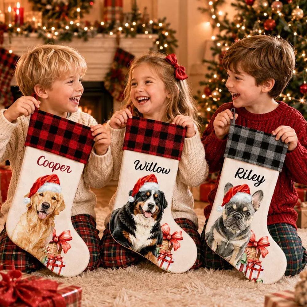 Personalized Pet Christmas Stockings Custom Pet Name Santa Hat Stockings For Dogs Puppy Lovers Family Fireplace Mantel Holiday Decor Xmas Gift