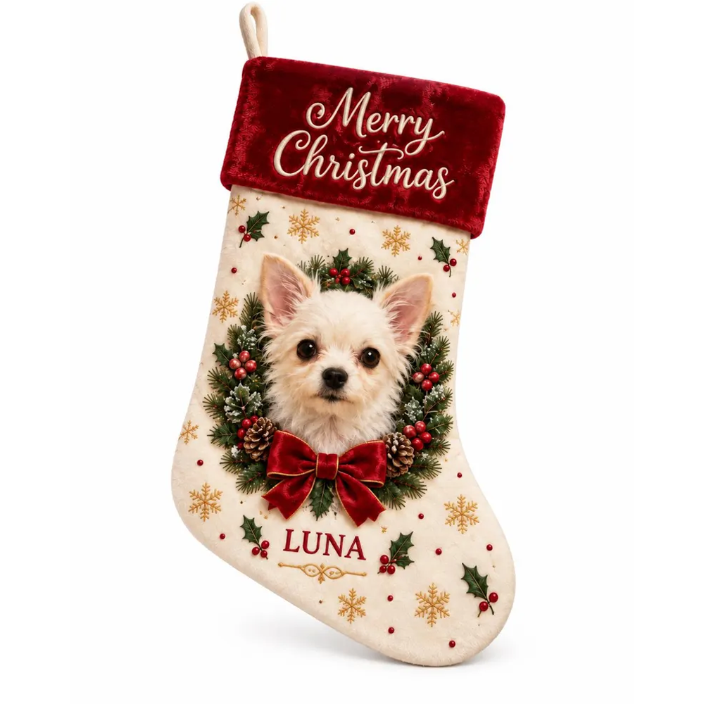 Personalized Dog Photo Christmas Stocking Custom Pet Name Merry Christmas Stocking For Dogs Puppy Lovers Fireplace Mantel Holiday Decor Xmas Gift