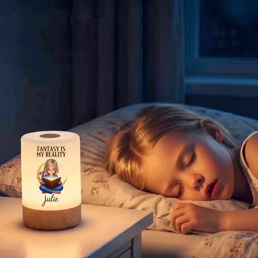 Personalized 3D-Effect Artwork Cartoon Reader Photo Rechargeable Touch Control LED Night Light with Name Birthday Gift for Friends Bookworms Kids
