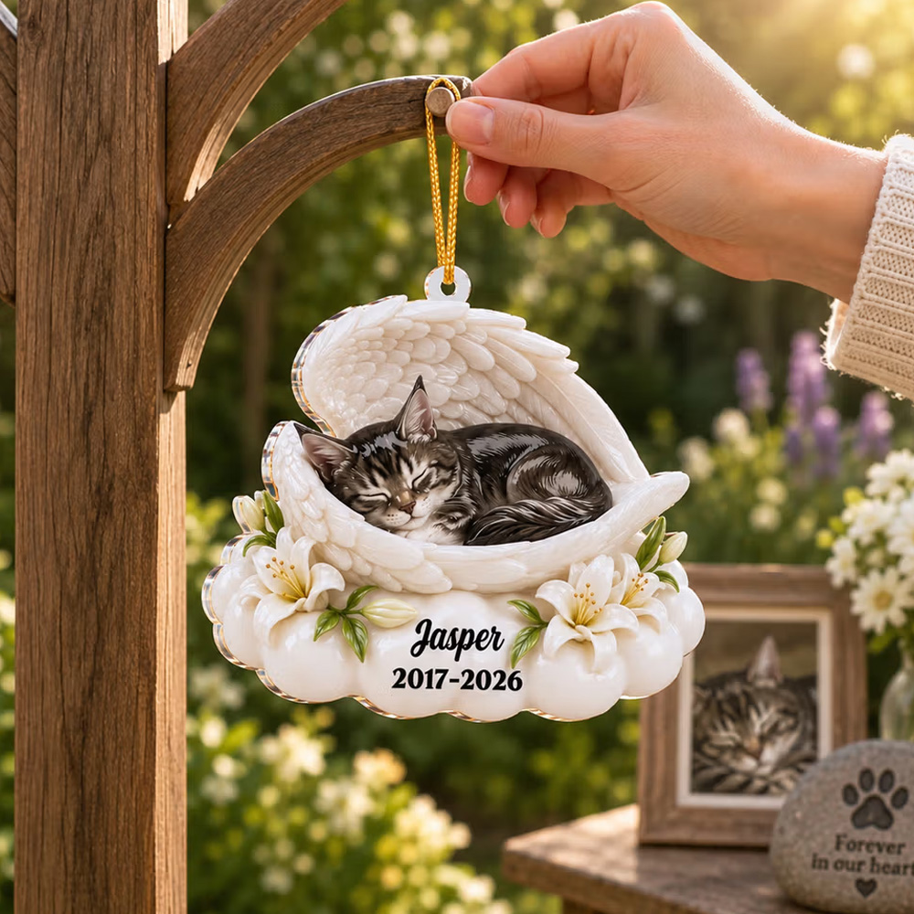 Personalized 3D-Effect Artwork Pet Photo Angel Wings Acrylic Ornament with Name and Year Memorial Sympathy Gift for Pet Owners