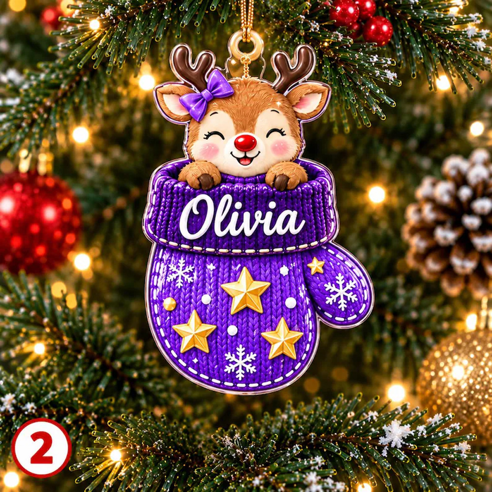 Personalized Kids Christmas Mitten Ornament Custom Name Cute Animal Bear Bunny Penguin Reindeer Gift For Child Holiday Tree Decoration