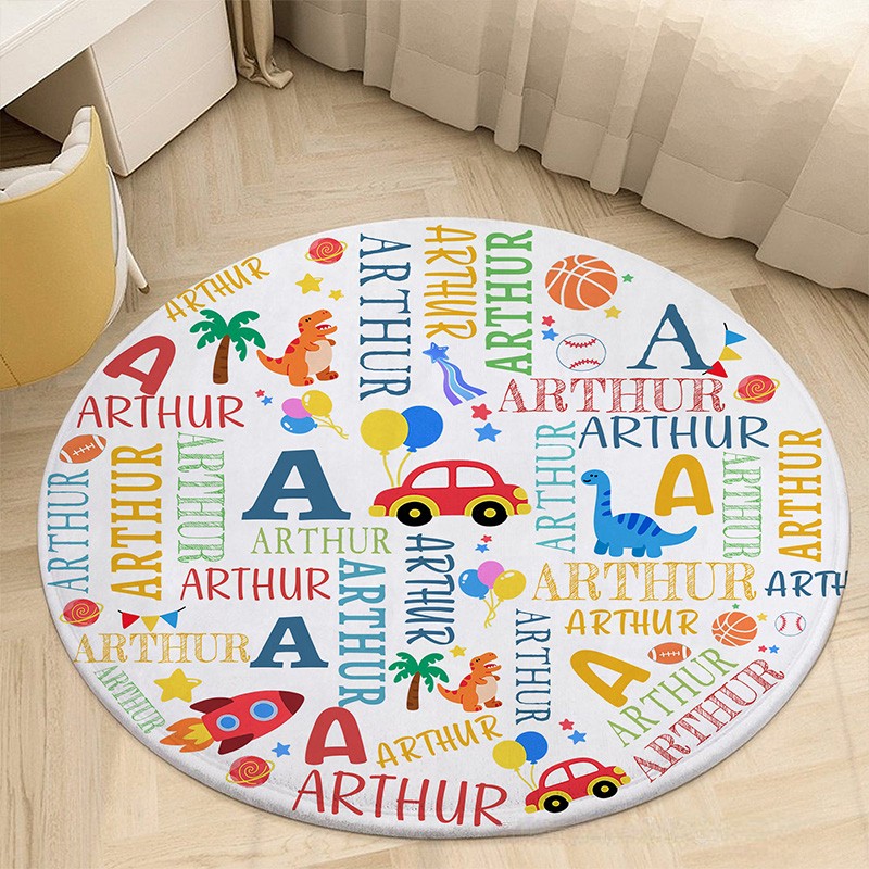 Personalized Colorful Name Round Carpet Rug With Bright Letters For Nursery Room Carpet Rug for Kids