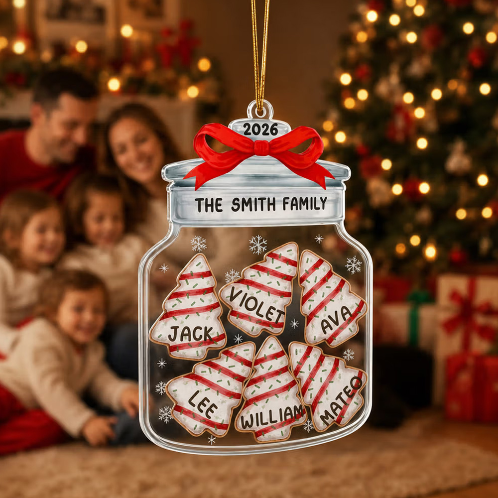 Personalized Christmas Theme Snowflake Family Name Jar-Shaped Ornament with 2-8 Names and Year Home Decor Christmas Gift for Family Friends