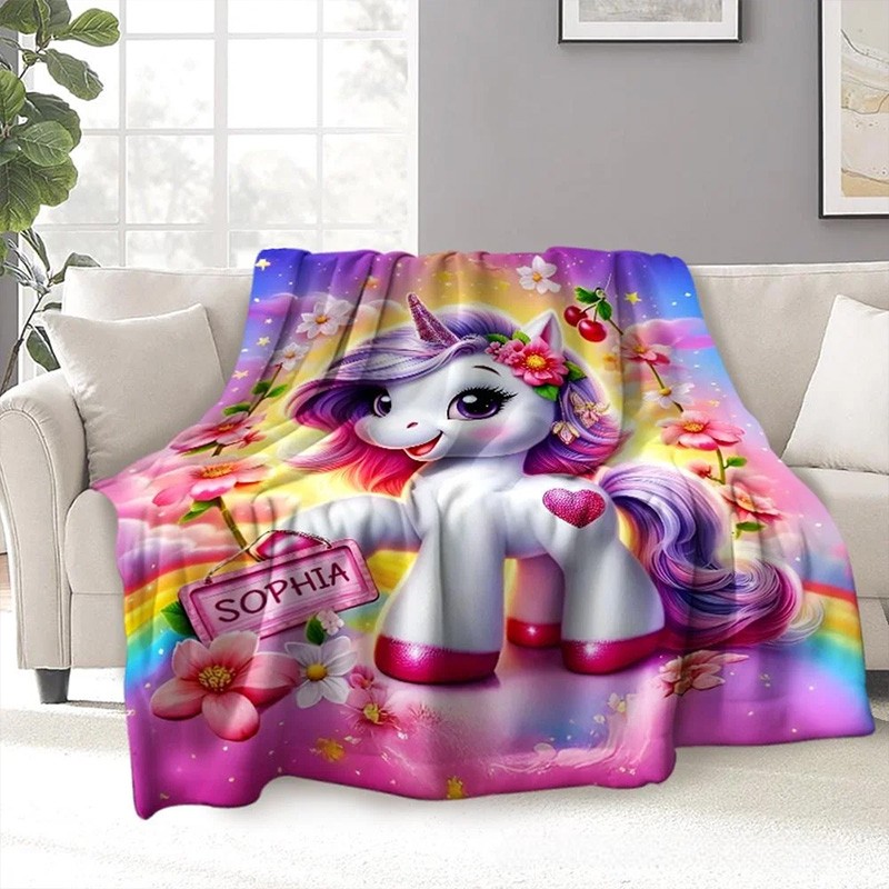 Personalized Cute Dream Horse Blanket With Rainbow And Heart For Girls Bedroom Blanket