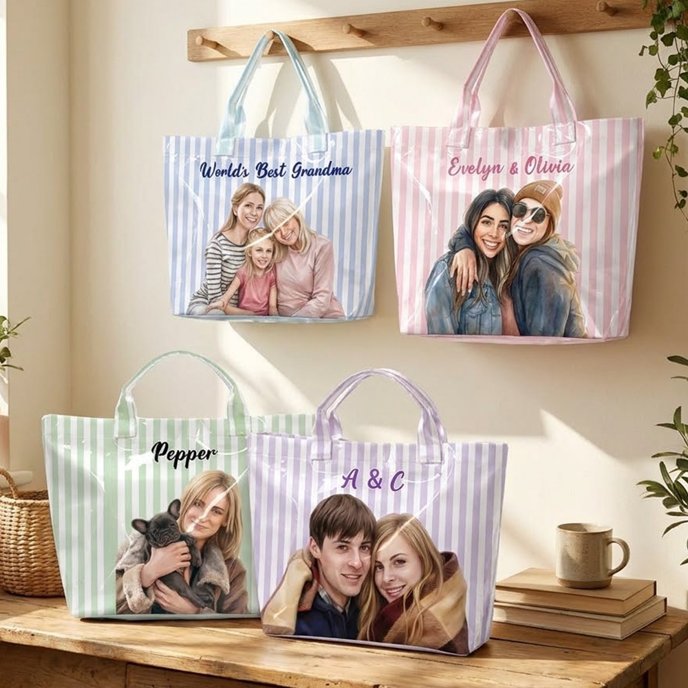 Personalized PVC Tote Bag With Custom Names Striped Vacation Gift For