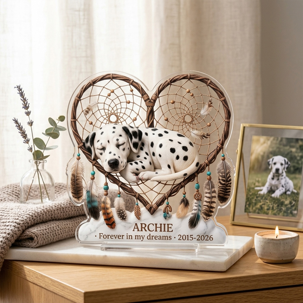 Personalized Pet Memorial Heart Dreamcatcher Acrylic Plaque Custom Pet Photo Name Pet Loss Remembrance Gift