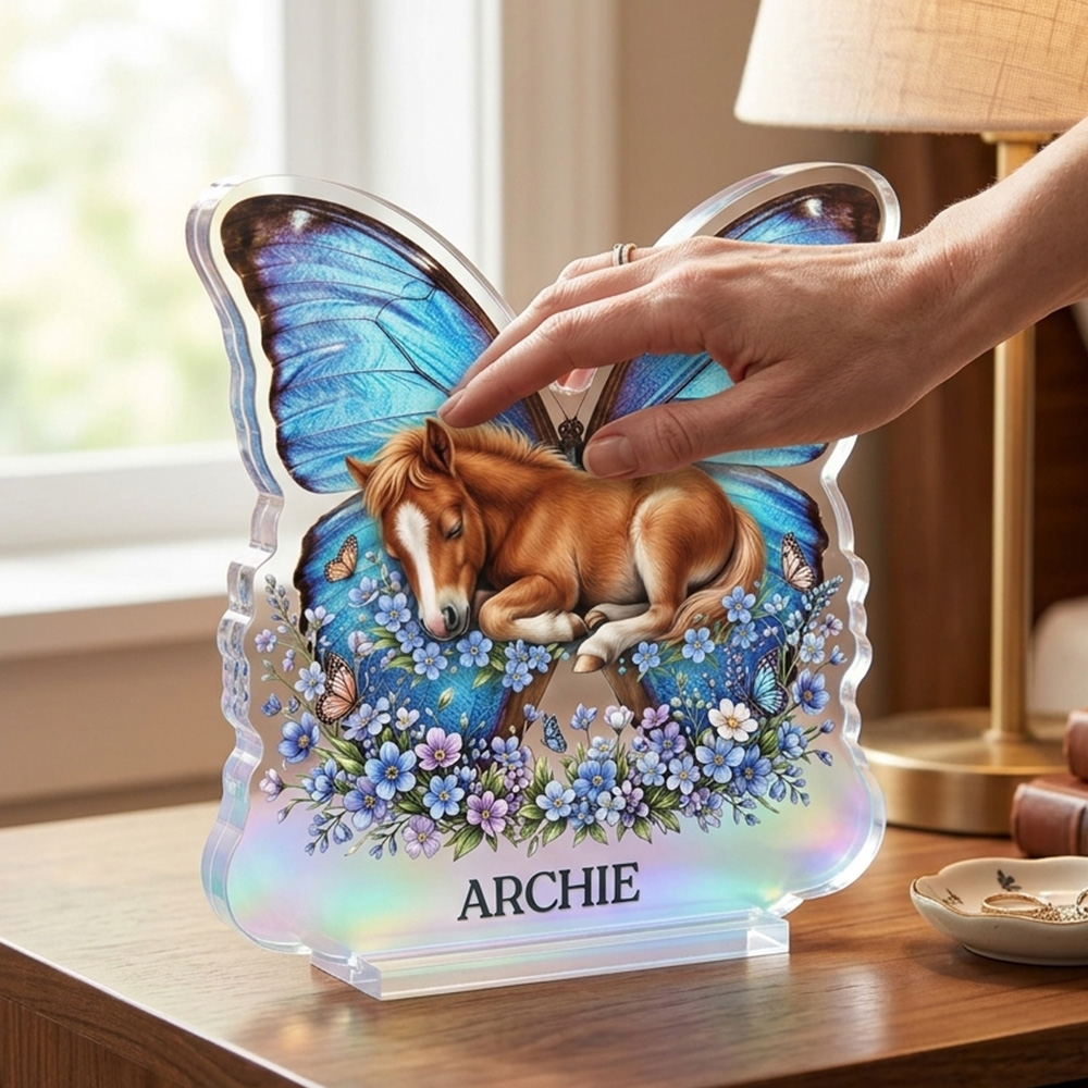 Personalized Pet Memorial Butterfly Acrylic Plaque Custom Pet Name Remembrance Gift Blue Wings Floral Pet Loss Keepsake Ornament