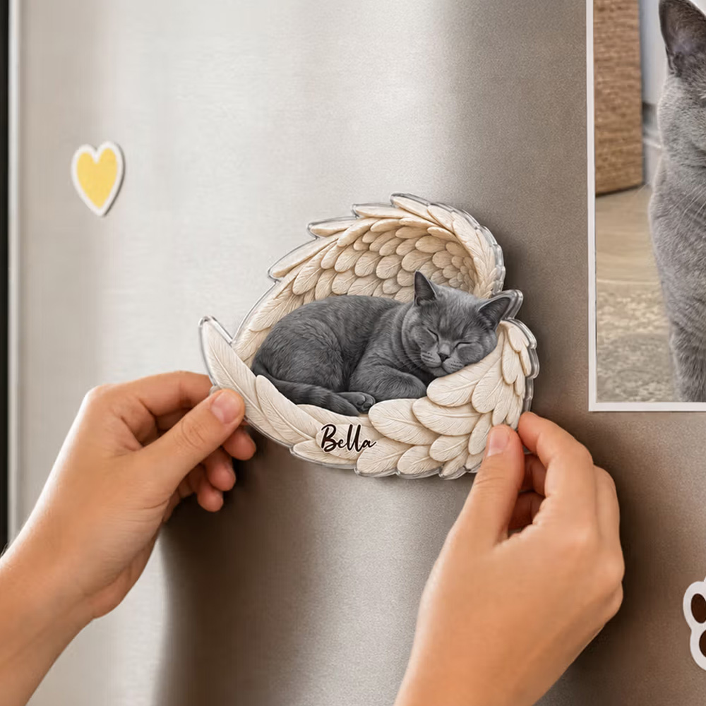 Personalized Pet Photo Wing Shape Fridge Magnet with Name Home Decoration Daily Use Birthday Memorial Sympathy Gift for Pet Lovers Pet Owners