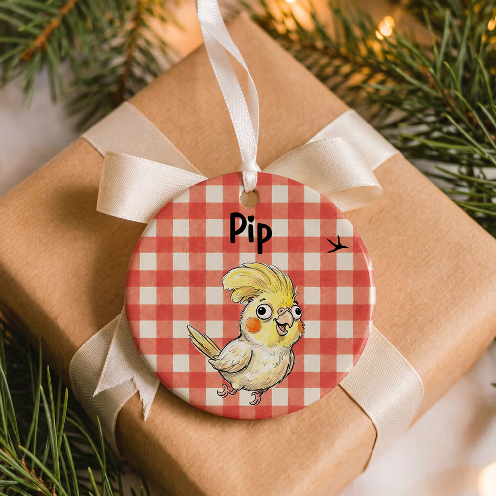 Personalized Multicolor Watercolor Style Quirky Animal Photo Ceramic Ornament with Name Christmas Gift for Family Friends Pet Owners