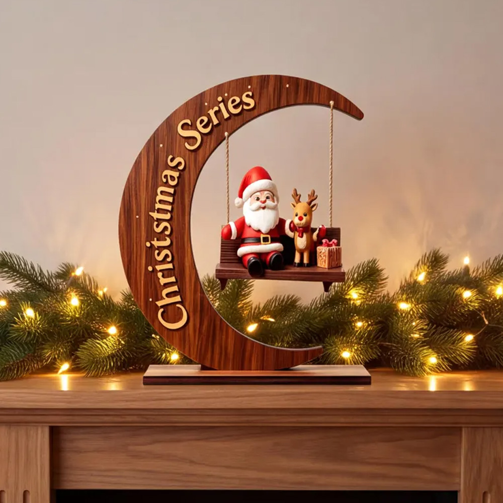 Wooden Santa Swing Shelf Ornament Cute Reindeer Gift Desk Christmas Series Holiday Decor Figurine