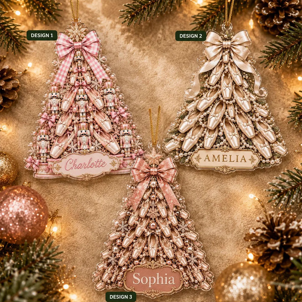 Personalized Ballet Christmas Ornament with Name Acrylic Pointe Shoe Xmas Tree Hanging Decor Holiday Birthday Gift for Ballet Lovers Girls