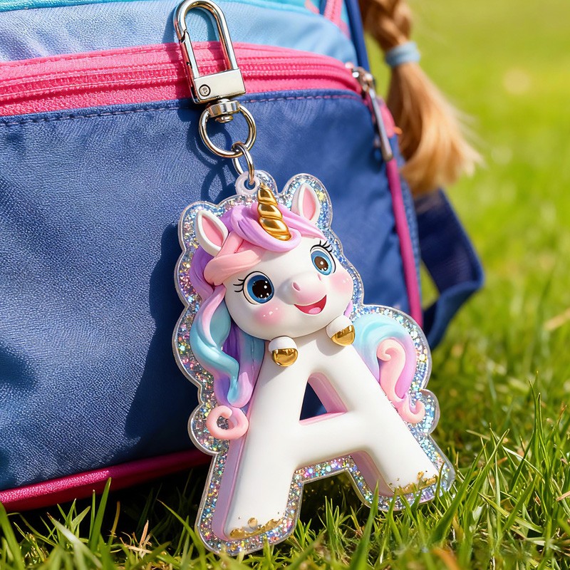 Personalized Dream Horse Initial Custom Name Soft Decorative Gift Magical Rainbow Style Cute Pink Blue Star Dream Fantasy Lovely Girl Accessory Sparkle Charm Glitter Keychain