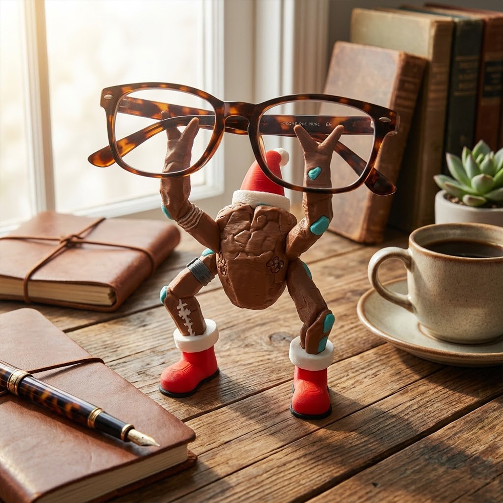 Personalized Christmas Funny Desk Buddy Clay Style Geek Office Gift Quirky Pen And Eyeglass Holder For Fans Rocky Eyeglass Holder Cute 3D Printed Holiday Desk Ornament Fun Santa Boots Spectacle Stand