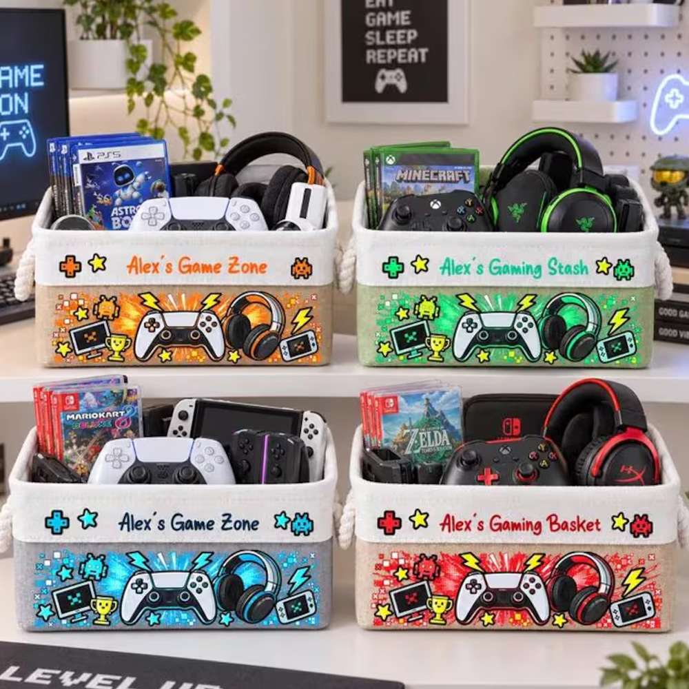 Personalized Gaming Box for Boys Girls Christmas Gift For Daughter Sons Custom Gaming Storage Basket Gaming Stuff Basket with Name 