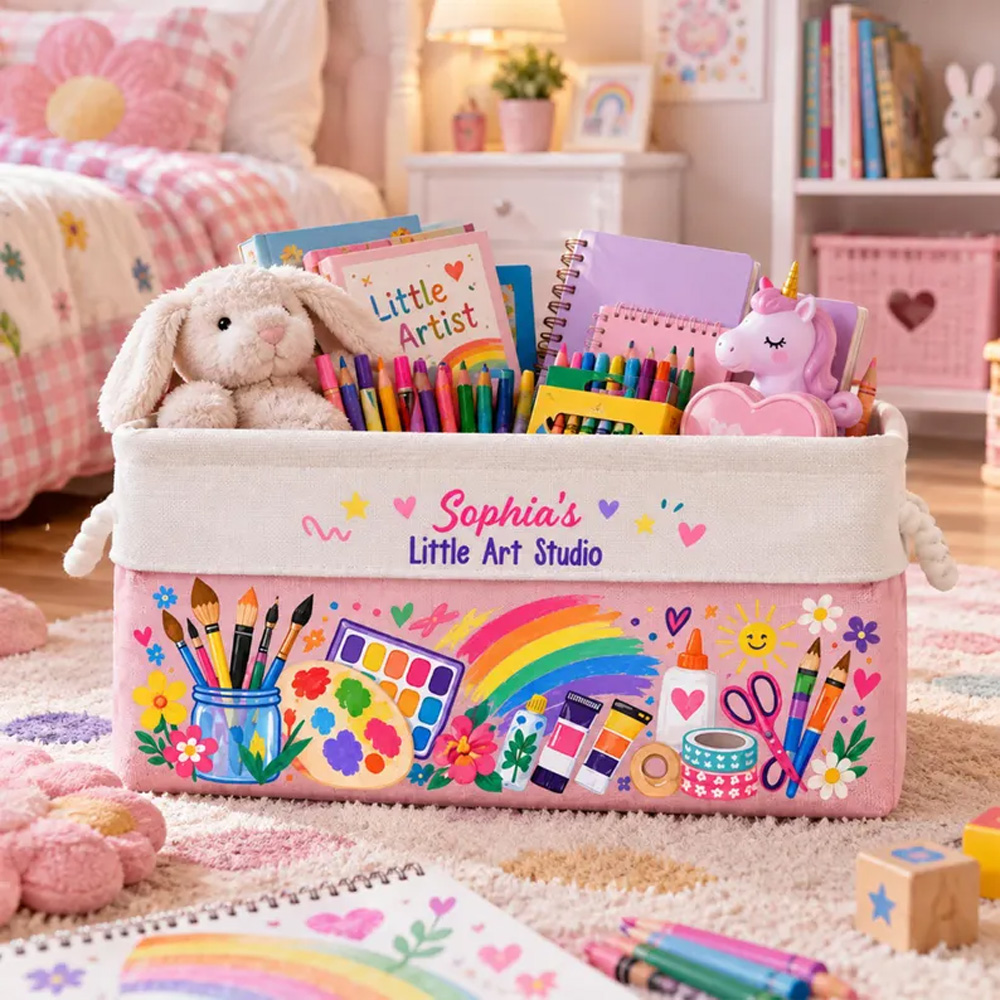 Personalized Art Supply Storage Basket For Kid Personalized Panting Brush Storage Basket Gift For Painting Lover Grandkid Christmas Gift