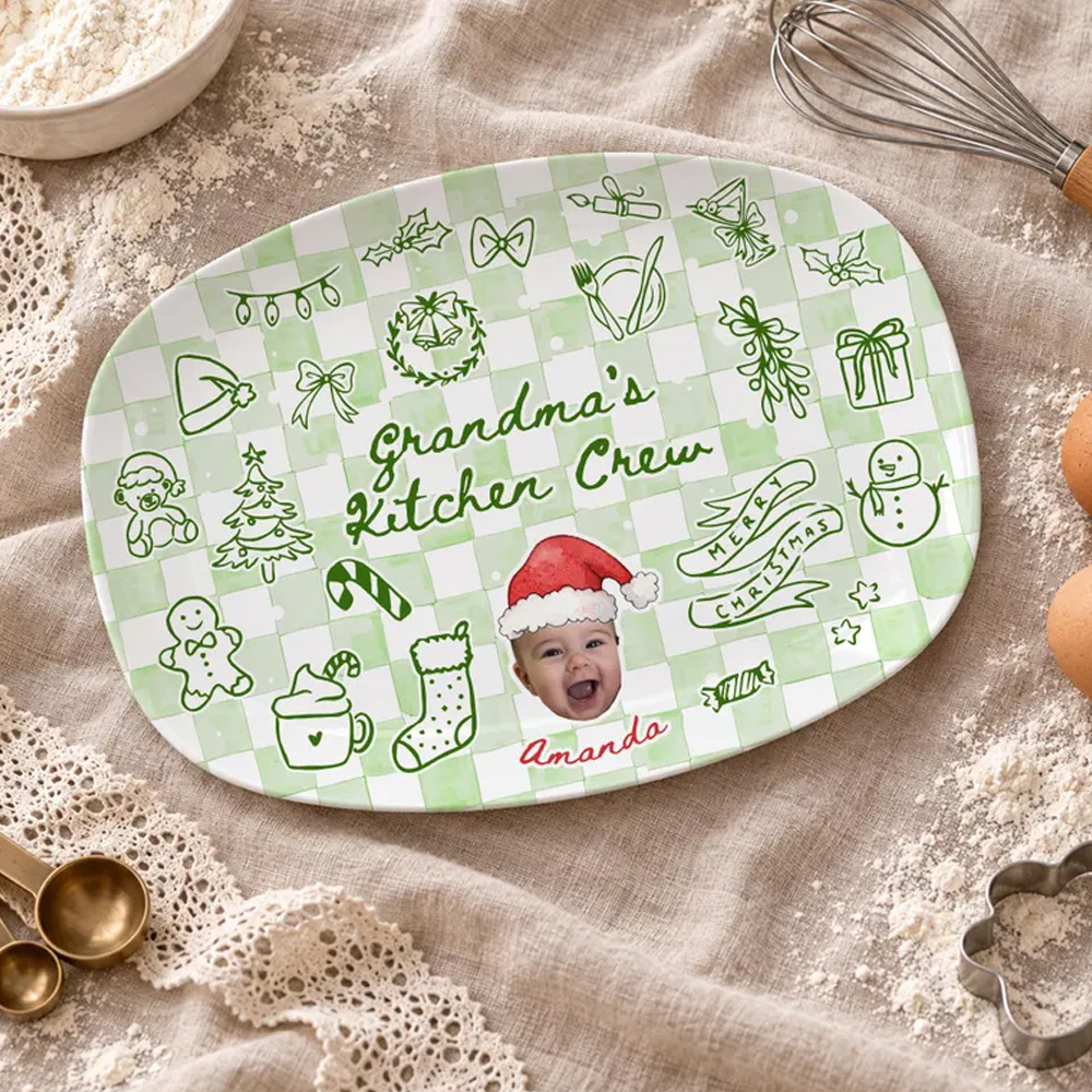 Custom Photo Grandma Christmas Platter Personalized Grandma's Cookie Tasting Crew Plate Xmas Gifts for Mom