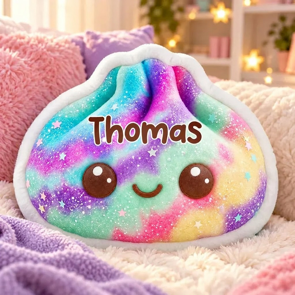 Personalized Rainbow Dumpling Pillow Custom Name Cute Smiling Face Soft Squishy Cuddle Cushion For Kids Bedroom
