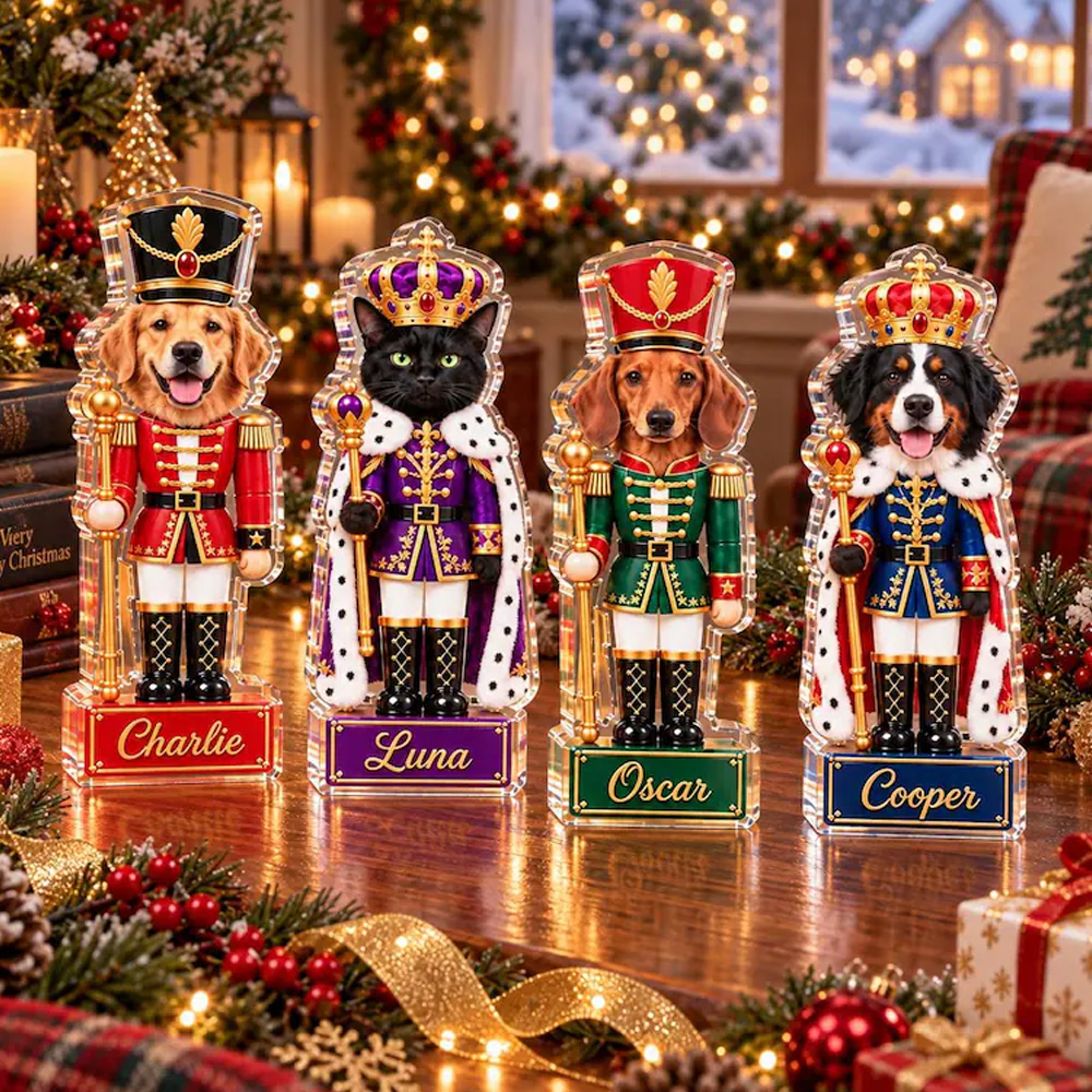 Personalized Pet Nutcracker Acrylic Block, Custom Dog or Cat Portrait Christmas Decor