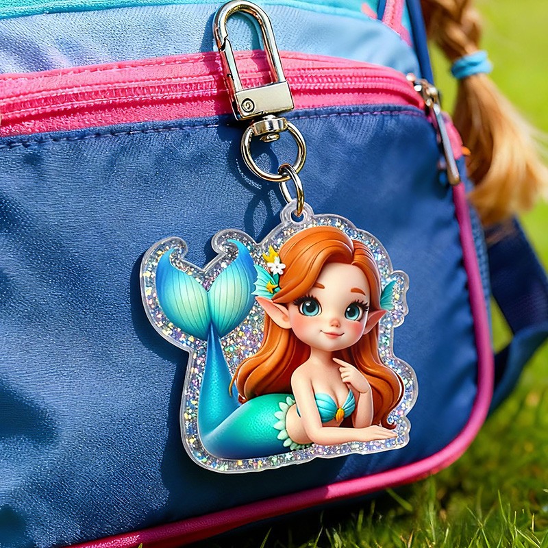 Personalized Mermaid Initial Custom Name Soft Decorative Gift Ocean Fantasy Style Blue Sparkle Dream Cute Sea Princess Charm Lovely Magical Girl Accessory Glitter Keychain