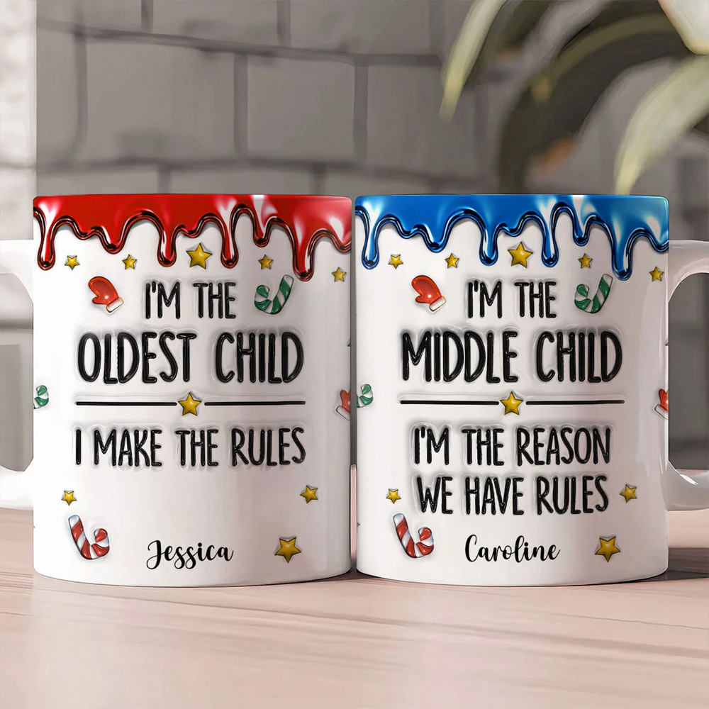Personalized Funny Siblings Mug Set Oldest Middle Youngest Child Coffee Cup Humor Gift For Brother Sister Family Birthday Present