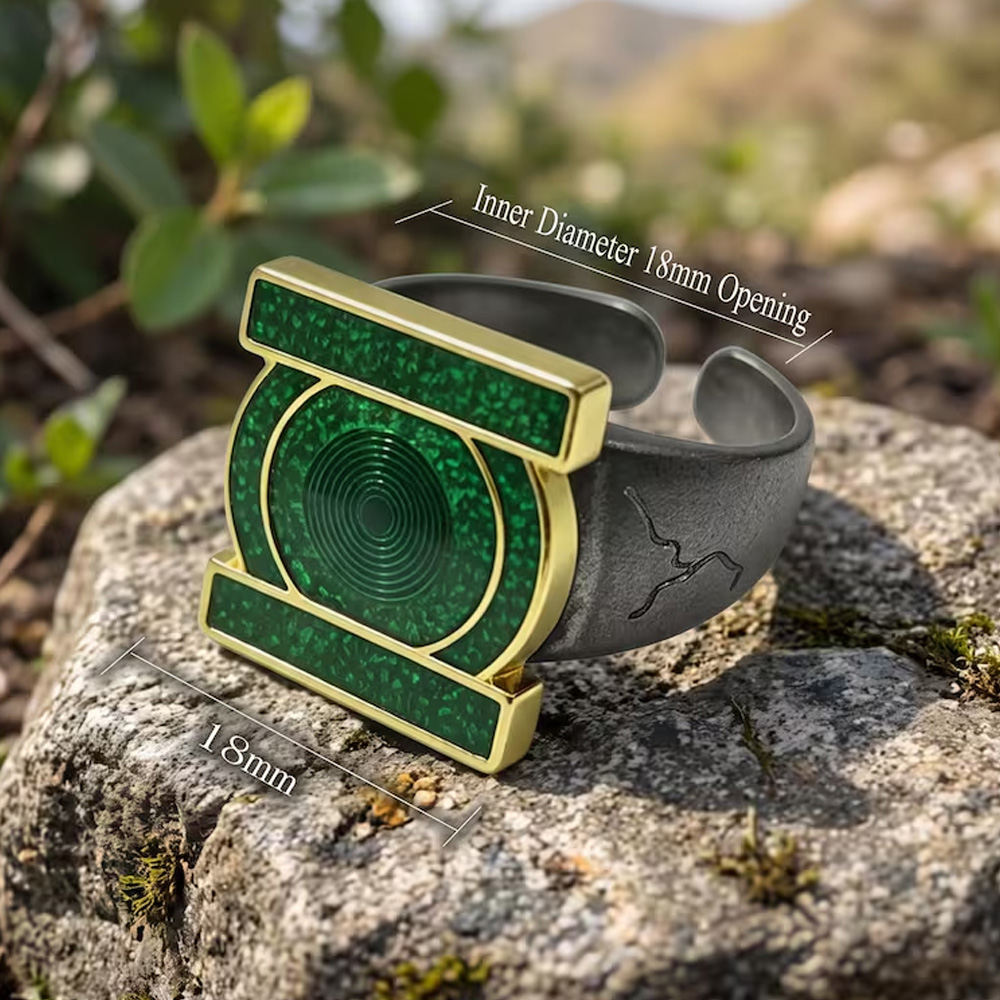 Green Superhero Signet Ring Adjustable Cosplay Power Ring Comic Book Fan Jewelry