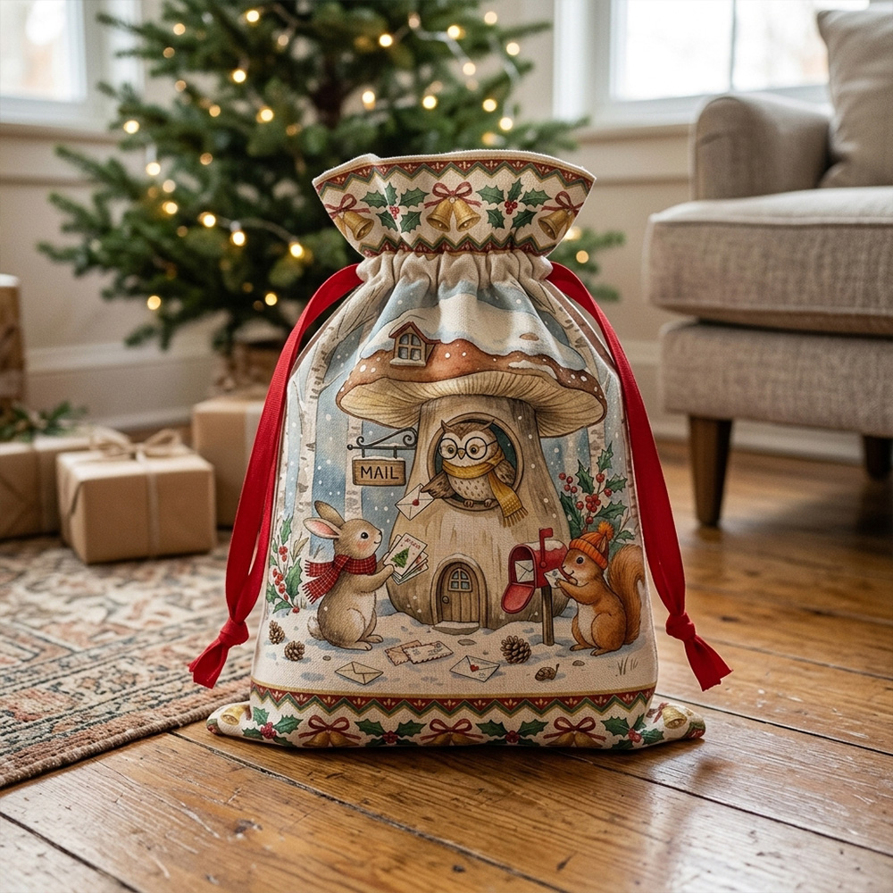 Christmas Santa Sack Woodland Animals Mushroom Mailbox Holiday Gift Bag for Kids 
