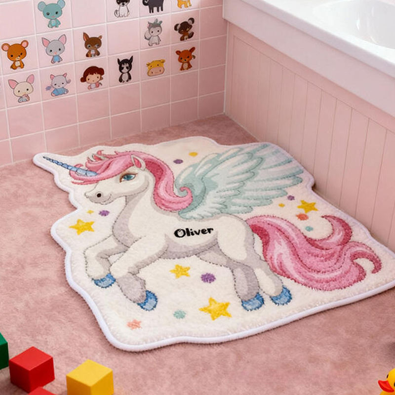Personalized Dream Horse Pegasus Name Custom Soft Decorative Gift Magical Rainbow Style Cute Fantasy Dream Lovely Princess Cozy Bedroom Playroom Starry Carpet Rug for Kids