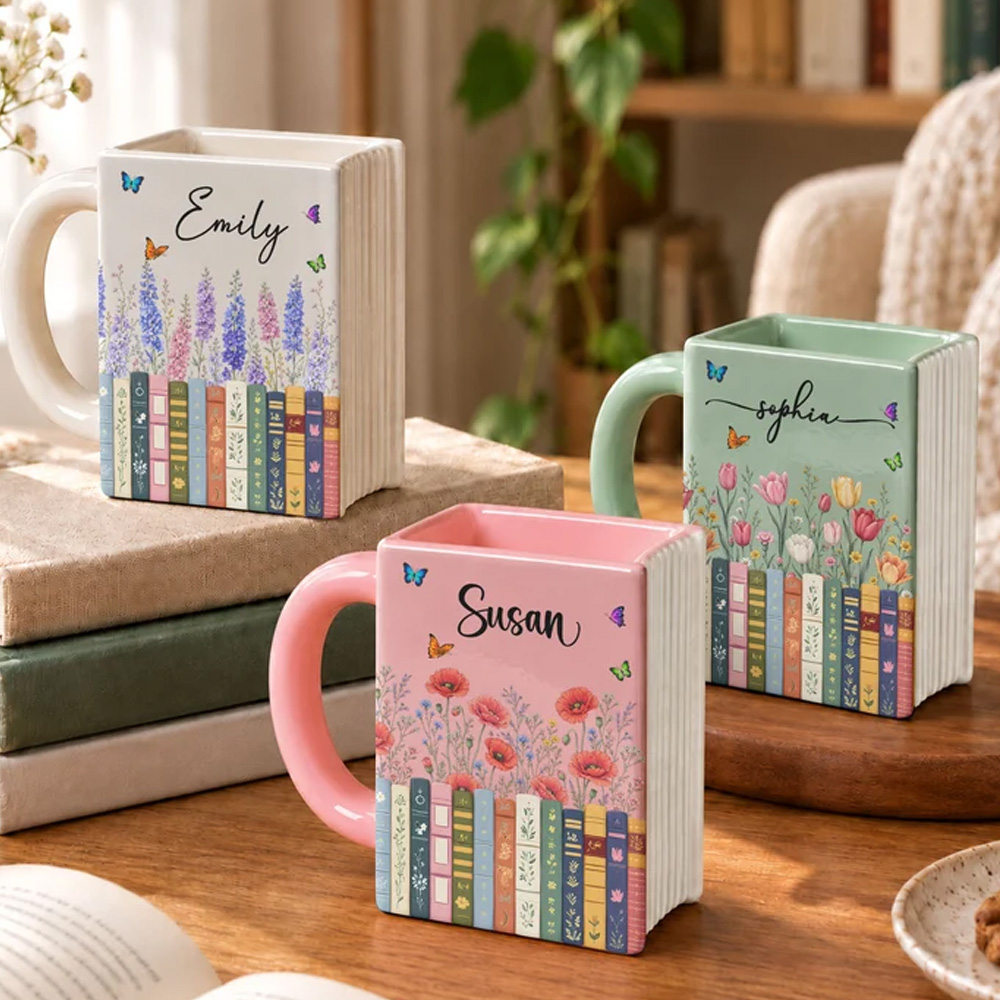 Personalized Mug Custom Name & Birth Flower Gift For Her Self Gift Book Lovers Book Clubs