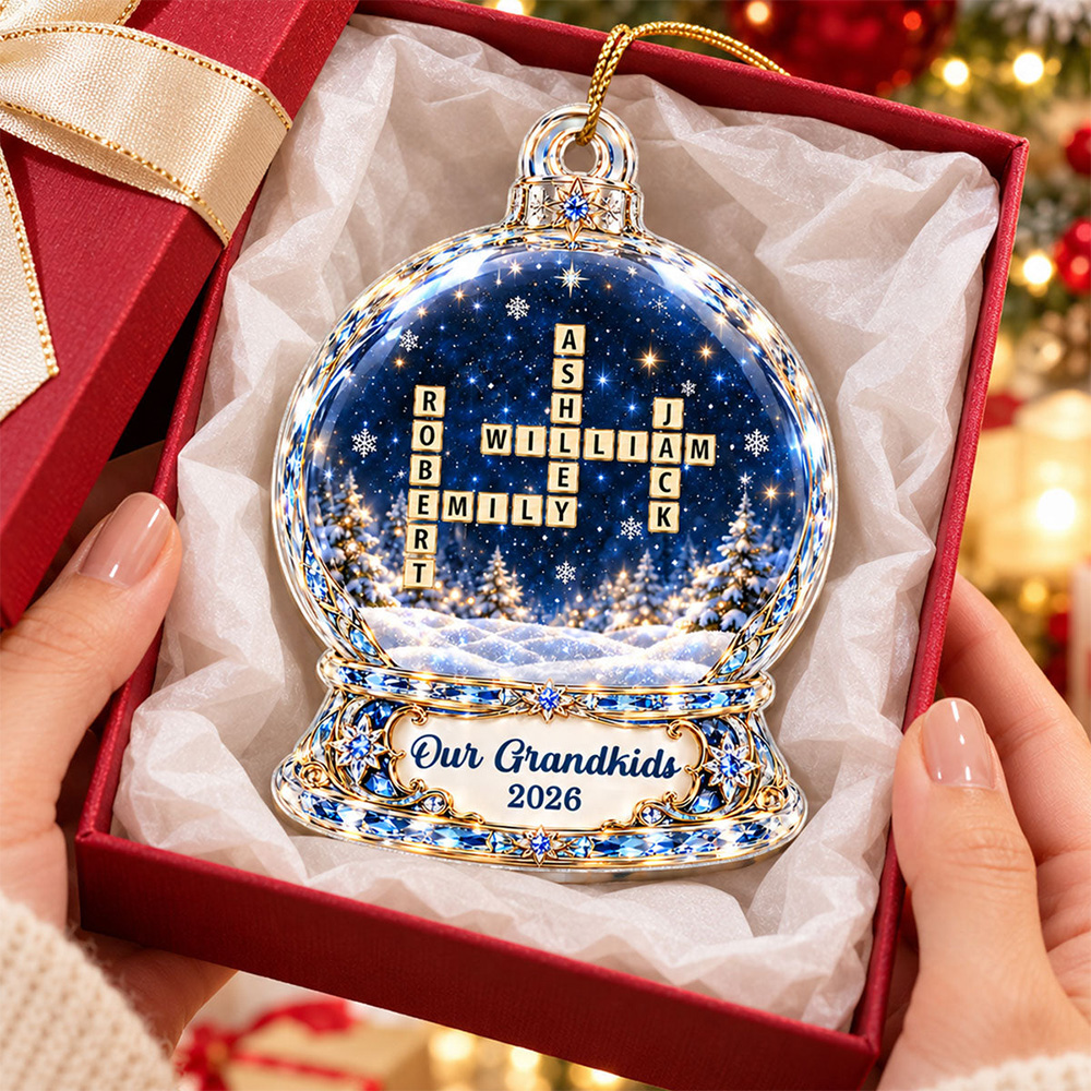 Personalized Acrylic Ornament Our Grandkids Crossword Winter Gift For Grandma, Grandpa, Grandparents
