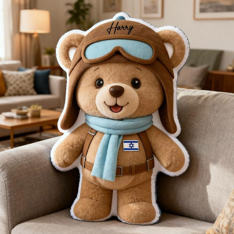 Personalized Bear Name Custom Soft Decorative Gift Adventure Style Cute Pilot Fun Cozy Playroom Lovely Boy Room Dream Graphic 3D Print Pillow