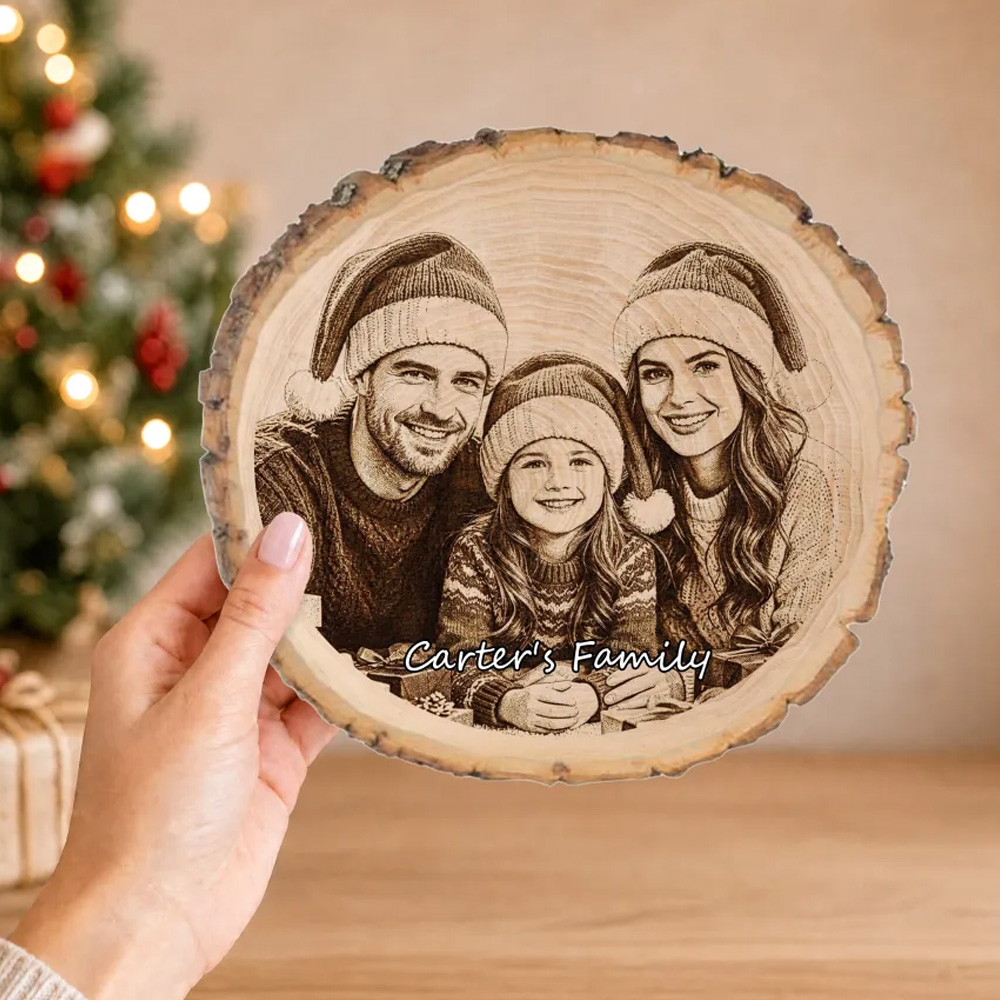 Personalized Holiday Gift For Families Custom Wooden Wall Art Custom Christmas Wood Slice Standee Home Decor Custom Family Photo Wooden Decor