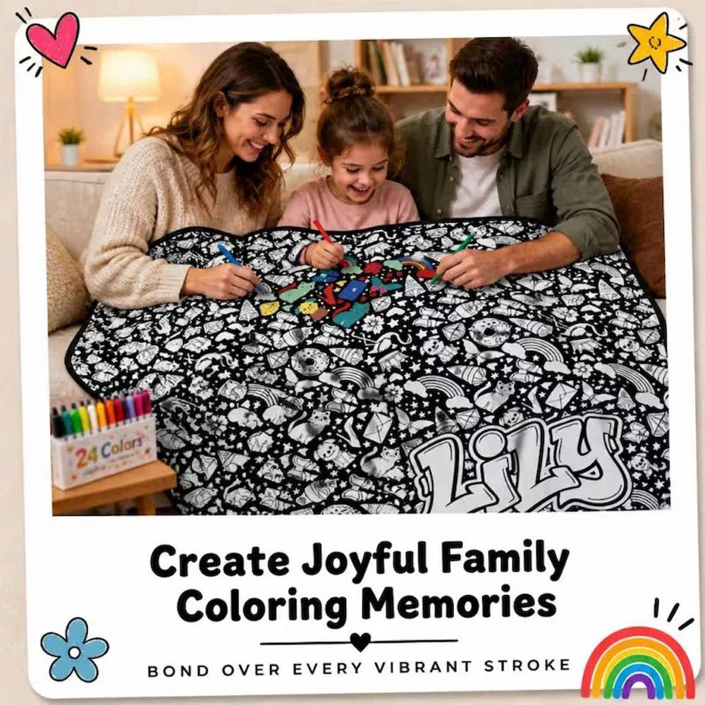Personalized Doodle Art Blanket With Custom Name Blanket White Graffiti Kids Playroom Bedroom Blanket Fun
