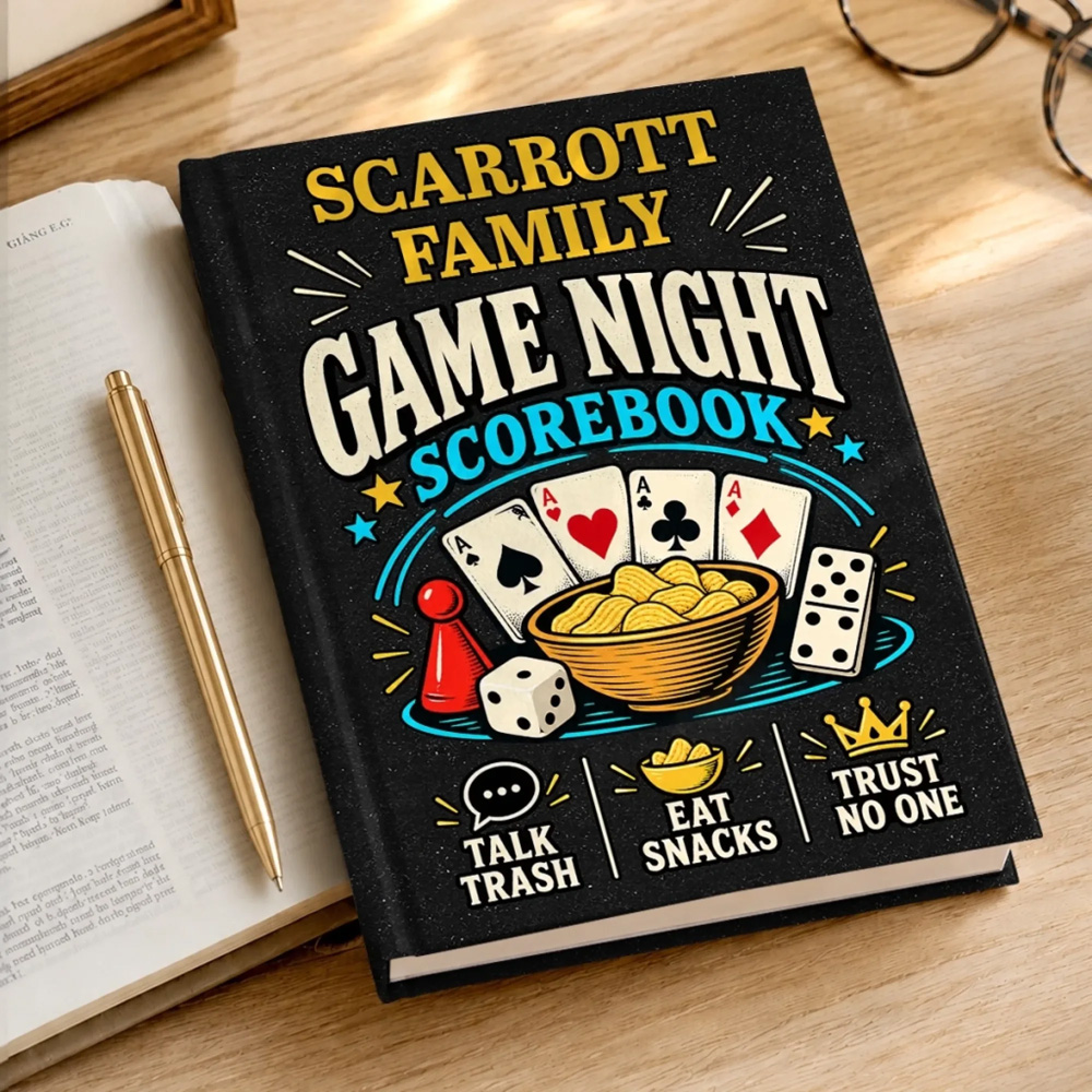Personalized Hardcover Journal Game Night Custom Family Name Card Game Night Keepsake