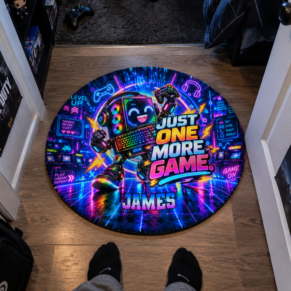 Personalized Gaming Round Rug Custom Name Gamer Room Decor Soft Carpet Gift For Boys Teens Kids Game Lovers Home
